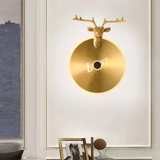 Nordic Antlers Bedroom Living Room Copper Wall Lamp