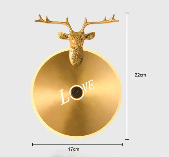 Nordic Antlers Bedroom Living Room Copper Wall Lamp