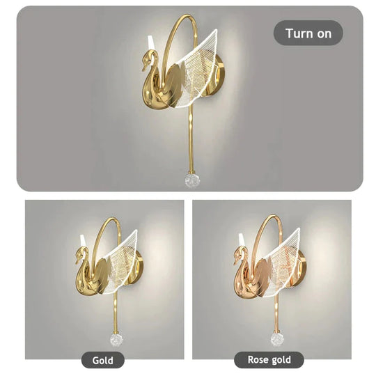 Nordic Art Deco LED Swan Wall Lamp  for Bedroom Bedside wall Living Room Hallway Indoor Lighting