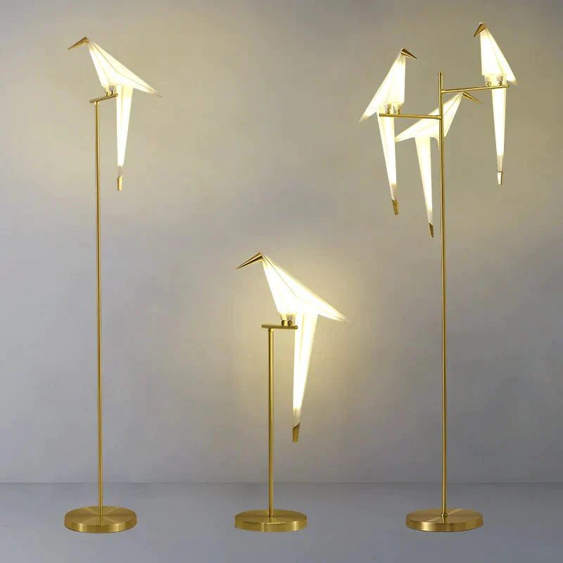 Nordic Bird Floor Lamp Creative Acrylic Thousand Paper Cranes Floor Lamps For Living Room Bedroom Home Decor Gold Standing Lamp