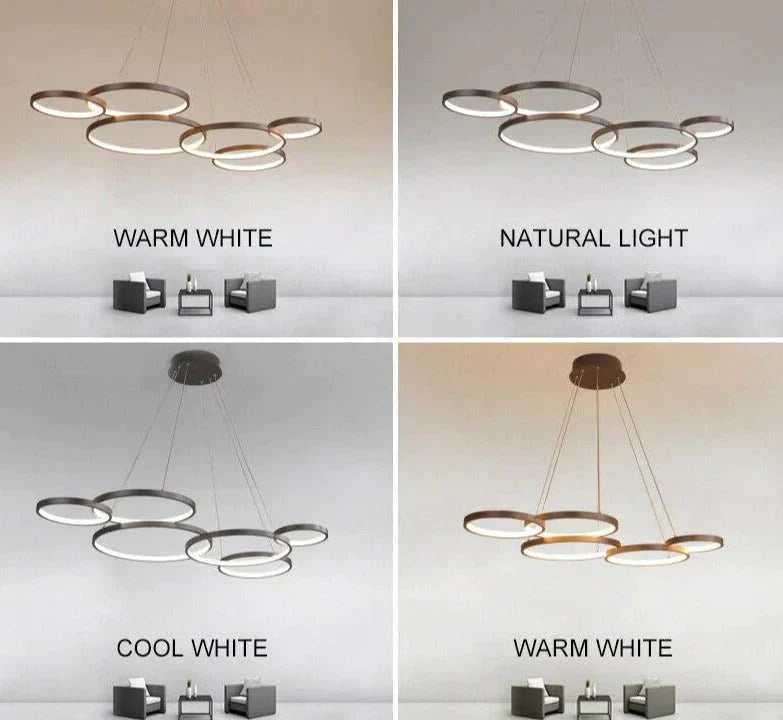 Nordic Brown LED Pendant Lights Dimmable Stitching Ring Hanging Light For Diving Room Bedroom Kitchen Cafe Bar Lampa Wiszaca Led