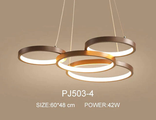 Nordic Brown Led Pendant Lights Dimmable Stitching Ring Hanging Light For Diving Room Bedroom