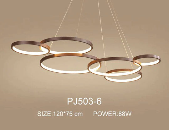 Nordic Brown Led Pendant Lights Dimmable Stitching Ring Hanging Light For Diving Room Bedroom