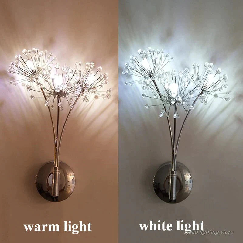 Nordic Creative Crystal Flower Dandelion Wall Lamps for Bathroom Bedroom Bedside Lamp Living Room