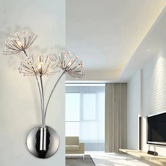 Nordic Creative Crystal Flower Dandelion Wall Lamps for Bathroom Bedroom Bedside Lamp Living Room