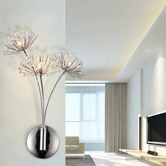 Nordic Creative Crystal Flower Dandelion Wall Lamps For Bathroom Bedroom Bedside Lamp Living Room