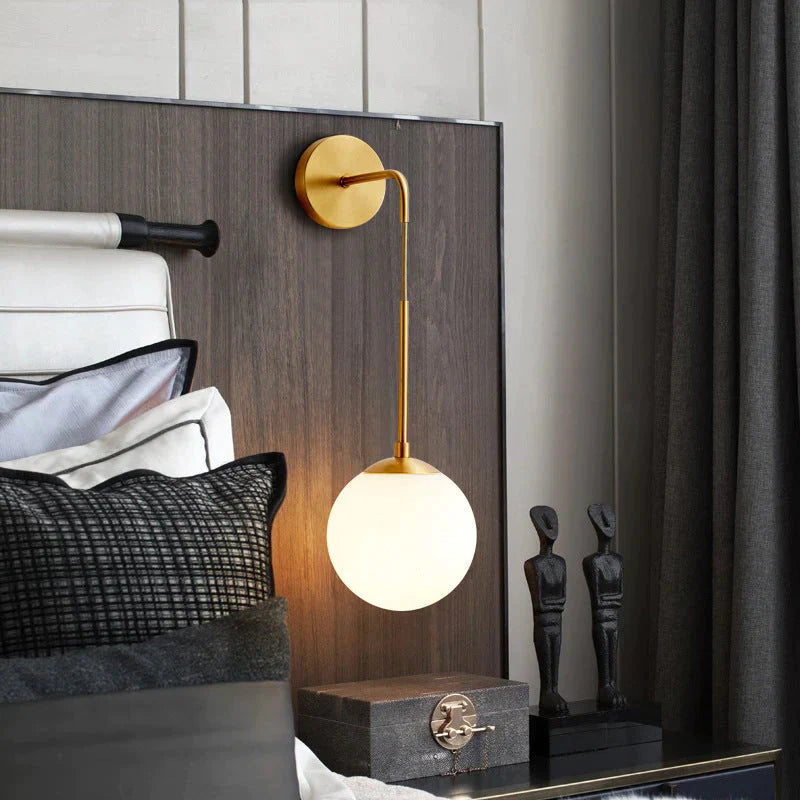 Nordic Design LED Bedroom Bedside Brass Copper Wall Lamp Modern Creative Living Room Dining Room Floor Background Wall Round Lamp