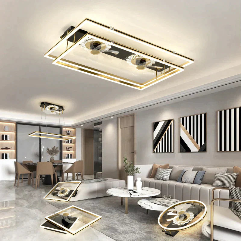 Nordic Light Luxury Fan Living Room Square Ceiling Lamp Simple Dining Bedroom