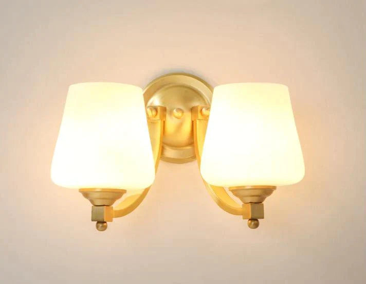 Nordic Living Room Bedroom Copper Wall Lamps  Two-Heads Copper Wall Lamp / Led White Light Copper