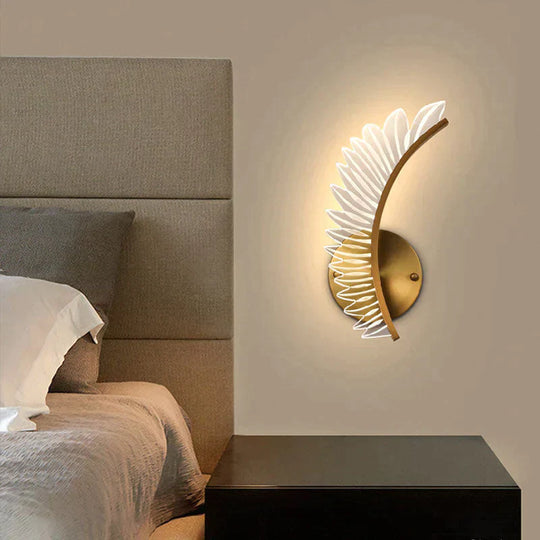 Nordic Modern Art Bedside Feather Led Wall Lamp Light