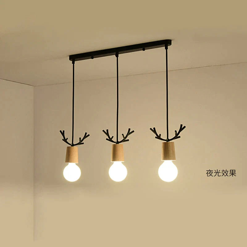 Nordic Modern Simple Wood Little antlers pendant lights, Restaurant Dining Table Kitchen Bed Decoration Lighting