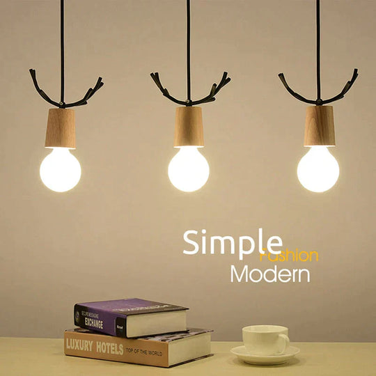 Nordic Modern Simple Wood Little antlers pendant lights, Restaurant Dining Table Kitchen Bed Decoration Lighting