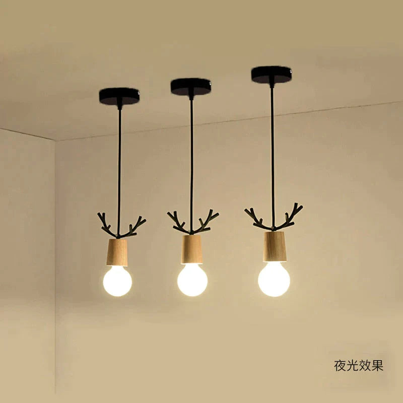 Nordic Modern Simple Wood Little antlers pendant lights, Restaurant Dining Table Kitchen Bed Decoration Lighting