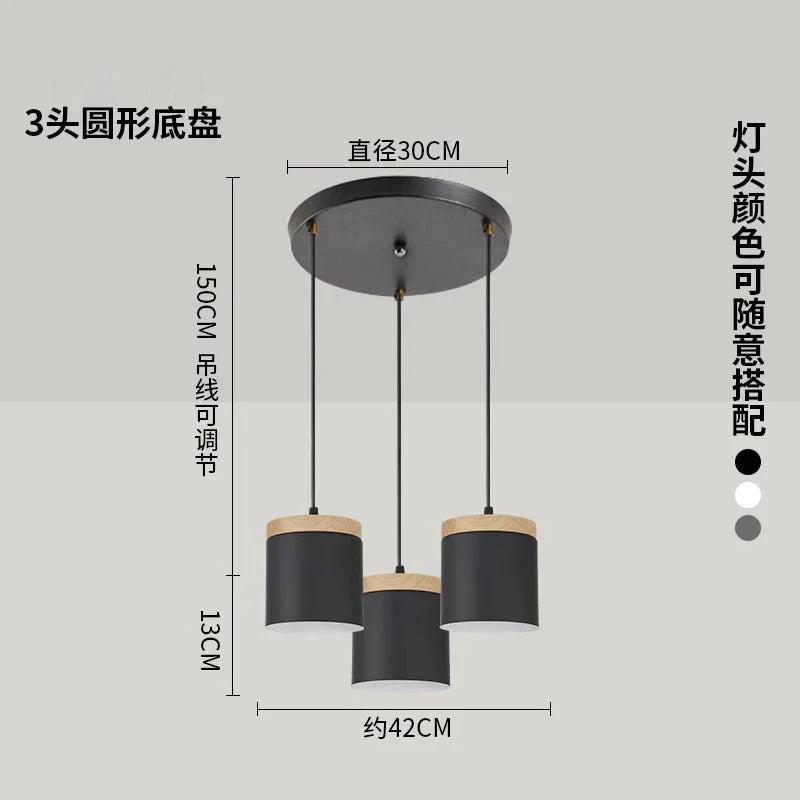 Nordic Modern Wood Aluminum E27 Pendant Lights, Living Room Dining Room Bedside Dining Table Decorative Lighting