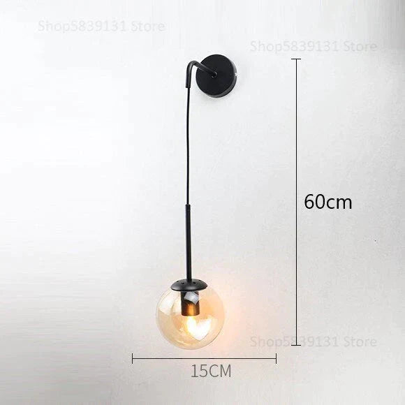 Nordic Retro Modern Glass Ball Wall Lamps for Bedside Living Room Corridor Staircase Lighting