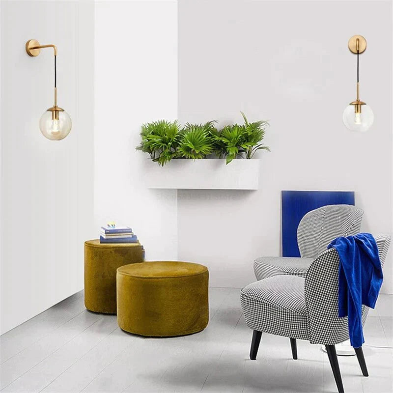 Nordic Retro Modern Glass Ball Wall Lamps for Bedside Living Room Corridor Staircase Lighting