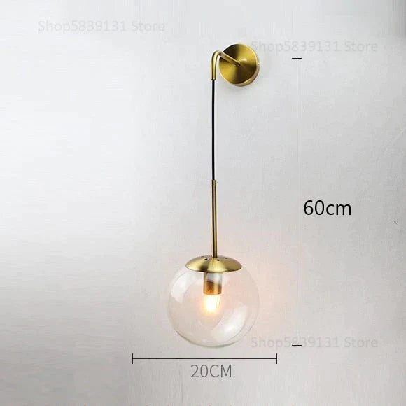 Nordic Retro Modern Glass Ball Wall Lamps for Bedside Living Room Corridor Staircase Lighting