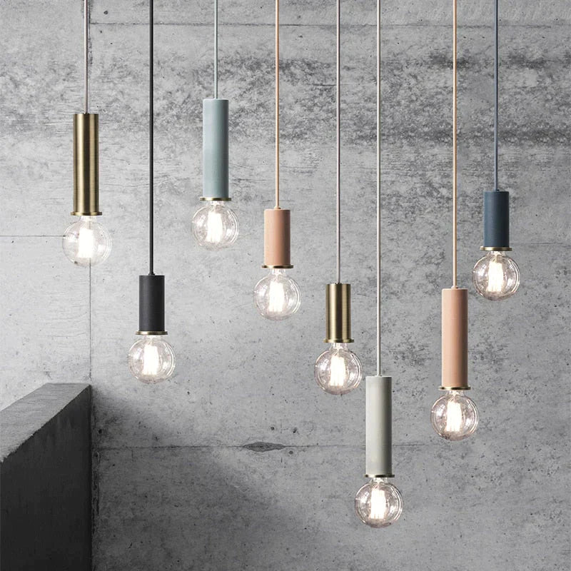 Nordic Simple Pendant Lights Suspension Aluminum Tube E27 Lamps Holder Dining Table Kitchen Bedside Wall Decorate