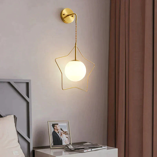 Nordic Star Wall Lamp Copper Bedroom Bedside Modern Minimalist Living Room Lamps