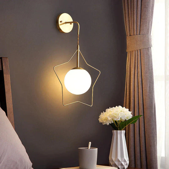 Nordic Star Wall Lamp Copper Bedroom Bedside Lamp Modern Minimalist Living Room Copper Wall Lamp