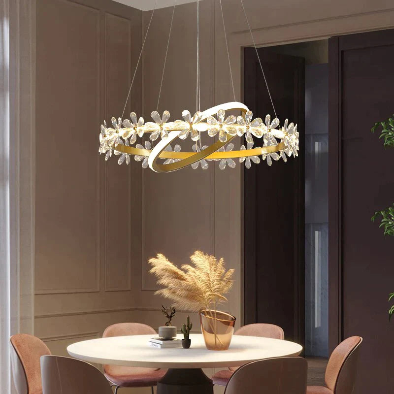 Nordic Style Crown Crystal Flower Pendant Light