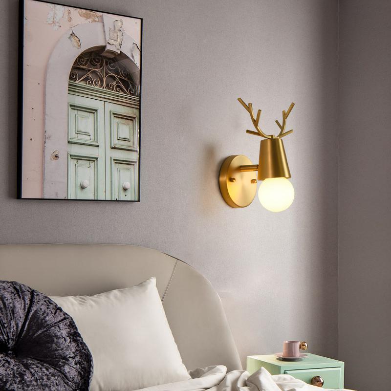 Nordic Wall Lamp Copper Antler Living Room Tv Background Creative Decoration Deer Childrens Bedroom