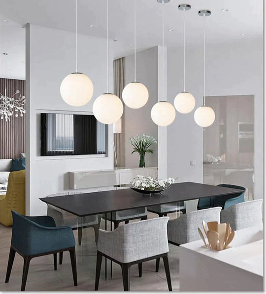 Nordic White Glass Ball Pendant Lights Modern Led Living Room Hanglamp Lamp Restaurant Bar Aisle