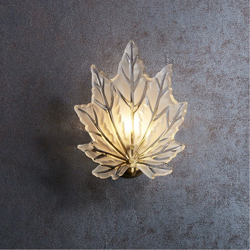 Personality Glass Maple Leaf Pure Copper Wall Lamp Bedroom Bedside Simple Study Stair Lamps