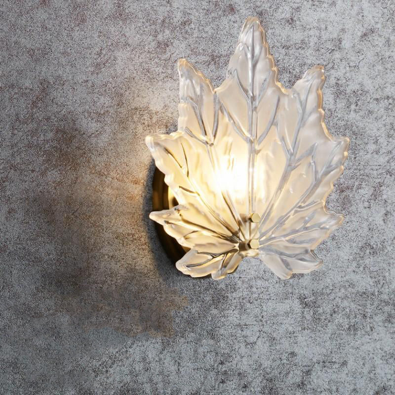 Personality Glass Maple Leaf Pure Copper Wall Lamp Bedroom Bedside Wall Lamp Personality Simple Study Stair Lamp