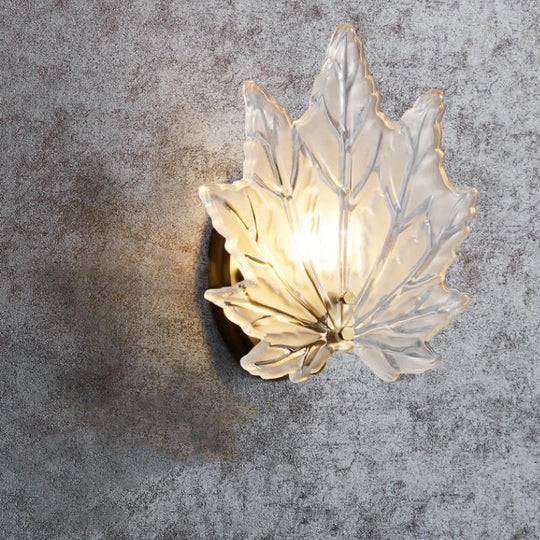 Personality Glass Maple Leaf Pure Copper Wall Lamp Bedroom Bedside Wall Lamp Personality Simple Study Stair Lamp