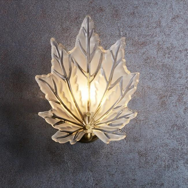 Personality Glass Maple Leaf Pure Copper Wall Lamp Bedroom Bedside Wall Lamp Personality Simple Study Stair Lamp