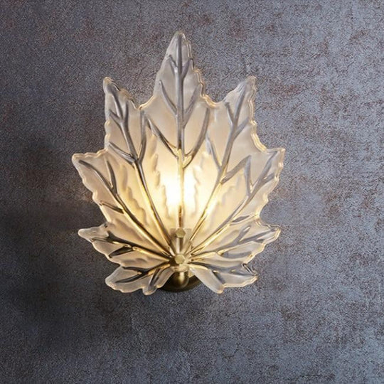 Personality Glass Maple Leaf Pure Copper Wall Lamp Bedroom Bedside Simple Study Stair Lamps