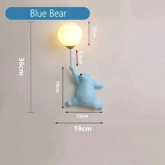 Pink Girl Wall Lamp For Princess Room Girls Blue Bear / White Lamp