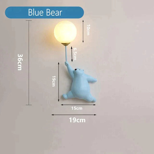 Pink Girl Wall Lamp For Princess Room Girls Blue Bear / White Lamp