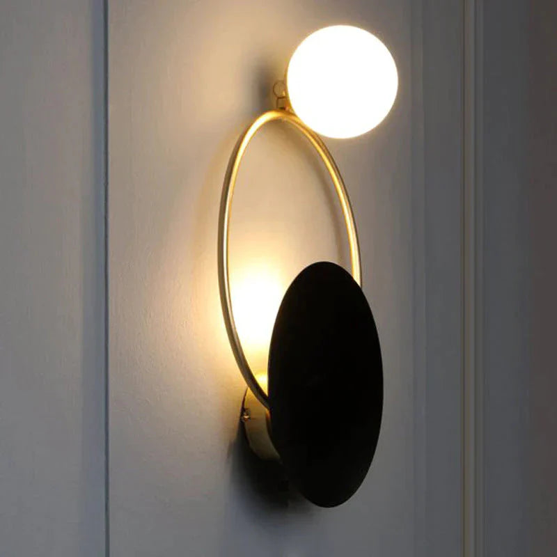 Post-modern Personality Circle Copper Wall Lamp Creative Living Room Bedroom Hallway Hallroom Villa Light Luxury Art Wall