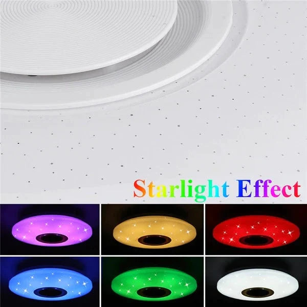 36W Rgb Flush Mount Round Starlight Music Led Ceiling Light Lamp With Bluetooth Speaker, Dimmable Color Changing Light Fixture