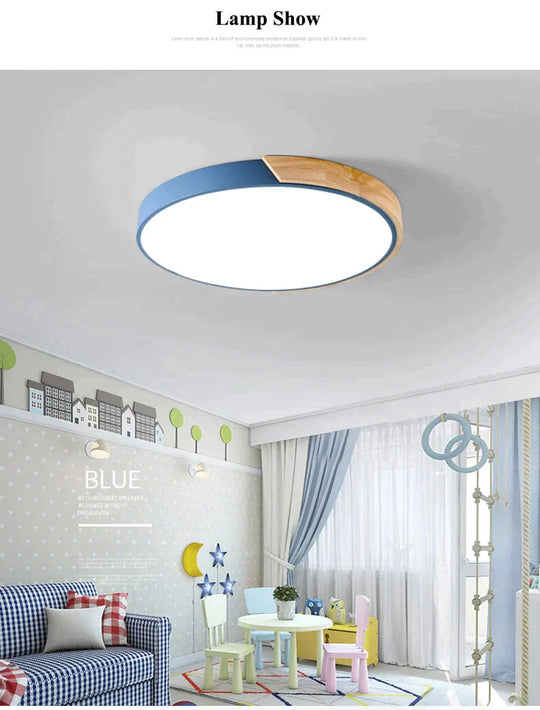 Nordic Oak App Dimmable Led Ceiling Lights Living Room Round Multicolor Alloy Lamp Bedroom Light