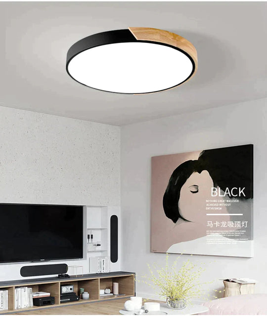 Nordic Oak App Dimmable Led Ceiling Lights Living Room Round Multicolor Alloy Lamp Bedroom Light