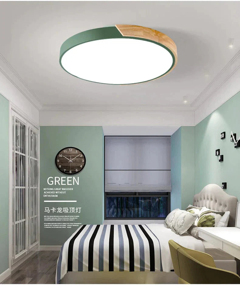 Nordic Oak App Dimmable Led Ceiling Lights Living Room Round Multicolor Alloy Led Ceiling Lamp Bedroom Led Ceiling Light Fixture