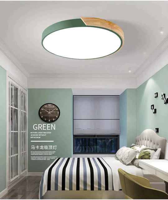 Nordic Oak App Dimmable Led Ceiling Lights Living Room Round Multicolor Alloy Lamp Bedroom Light