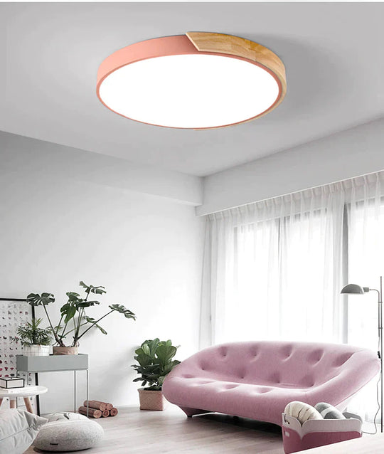 Nordic Oak App Dimmable Led Ceiling Lights Living Room Round Multicolor Alloy Led Ceiling Lamp Bedroom Led Ceiling Light Fixture