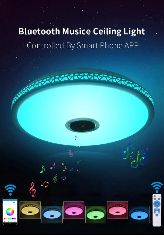 Led Ceiling Light Bluetooth And Music With Colourful Dimmer Rgb Remote Control For Living Room