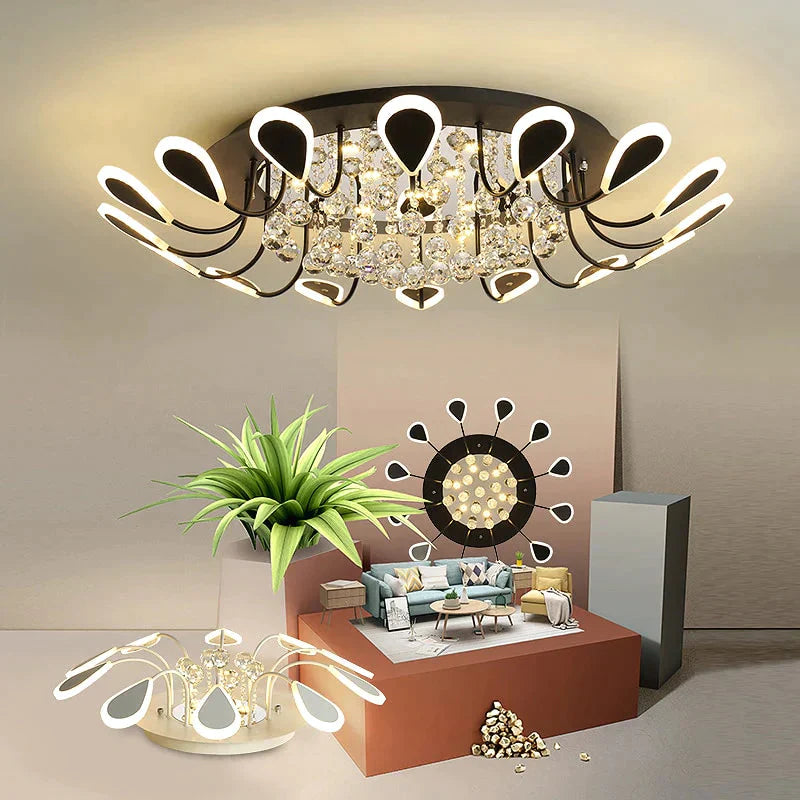 Crystal Modern Led Ceiling Lighst For Living Room Bedroom Study White/Black Color Lamp Plafond