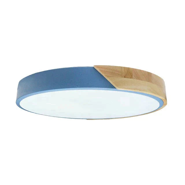 Led Discolor Ceiling Lamp Acrylic Wooden Round Multicolor 18W Surface Mounted Lighting Fixtures Blue