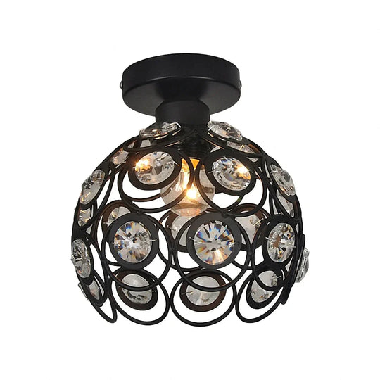 E27 Black Creative Crystal Minimalist Ceiling Light Single Wall Ceiling Lamp Bedroom Lamp Single European Iron Lamp Crystal La