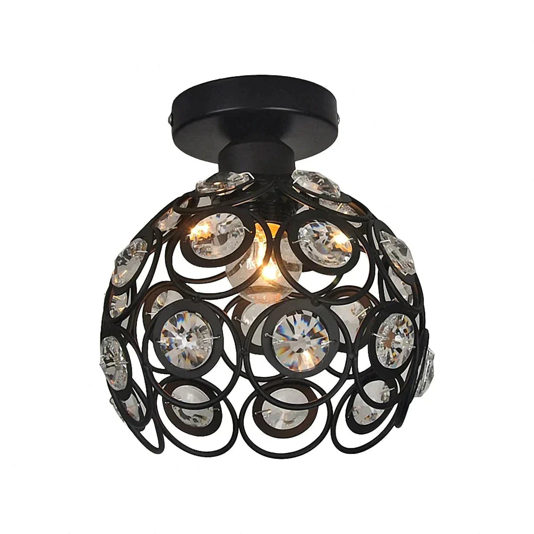 E27 Black Creative Crystal Minimalist Ceiling Light Single Wall Lamp Bedroom European Iron La