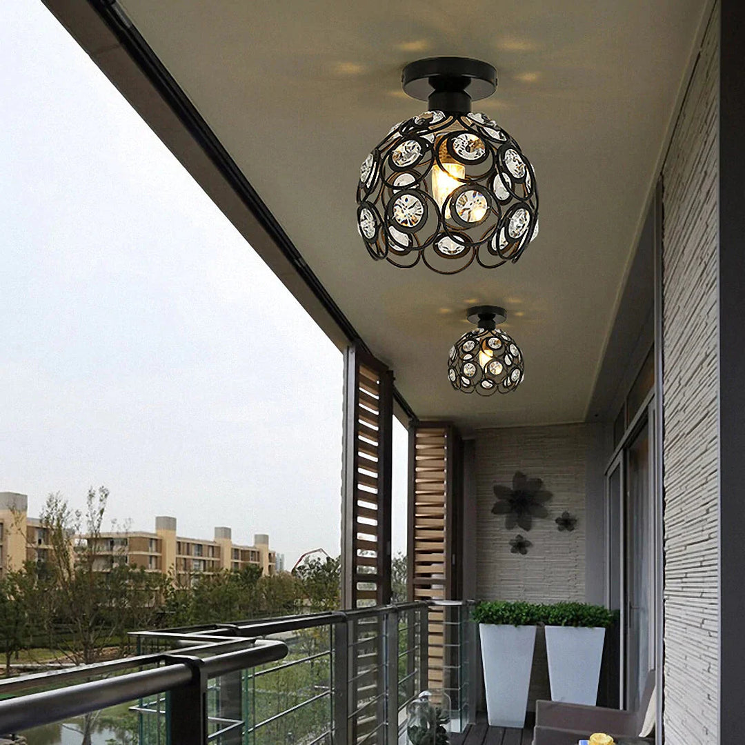 E27 Black Creative Crystal Minimalist Ceiling Light Single Wall Ceiling Lamp Bedroom Lamp Single European Iron Lamp Crystal La