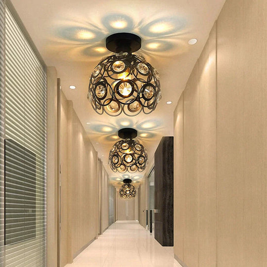 E27 Black Creative Crystal Minimalist Ceiling Light Single Wall Lamp Bedroom European Iron La