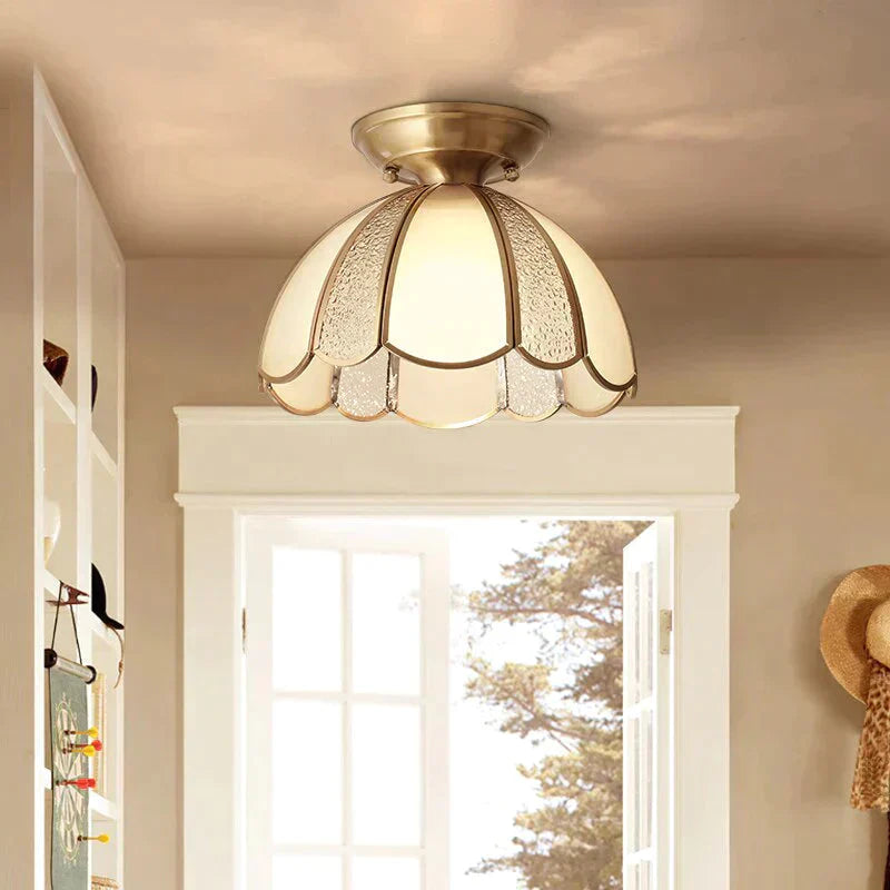 Modern Ceiling Lights Foyer Copper Lamp Corridor Led Glass Lampshade Dining Lamps Bedroom Brass