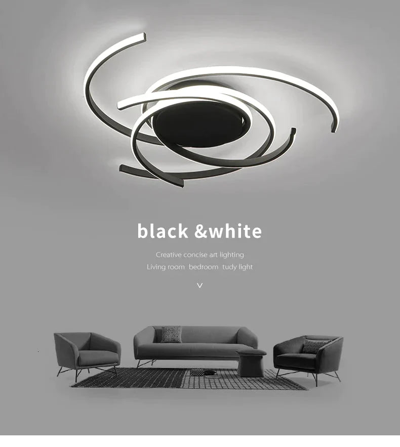 Creative Modern Led Ceiling Lights Living Room Bedroom Study Balcony Indoor Lighting Black White Aluminum Ceiling Lamp Fixture